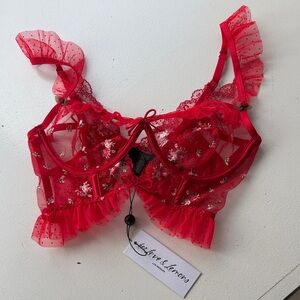 For Love And Lemons Hot Pink Floral Sheer Ruffle Bra